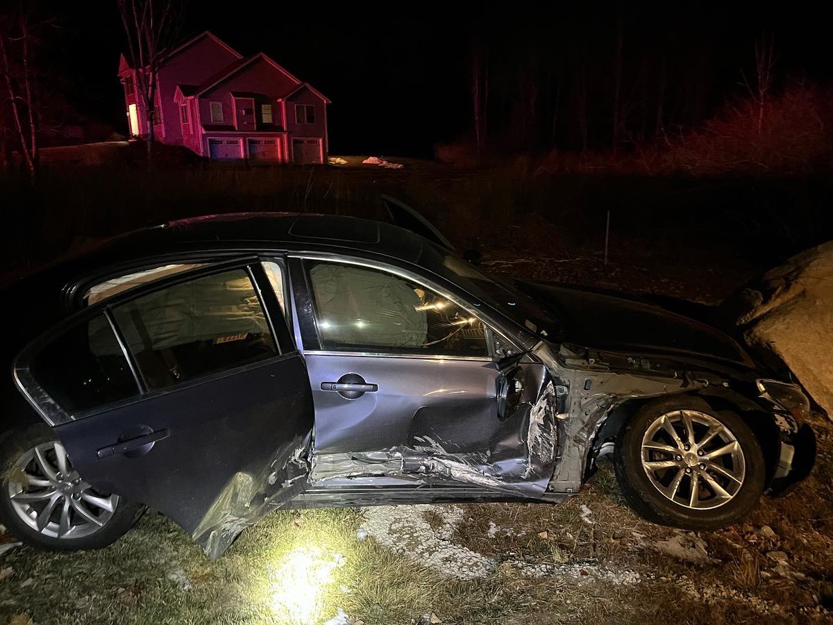 Erick Alfonso, age 20, of Lawrence, MA was arrested and charged with Reckless Operation and six counts of Criminal Mischief after losing control of his vehicle and striking a house on Old Gage Hill Road at approximately 8:32pm today. All suspects are  until proven guilty